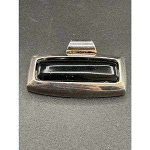 Rectangular Silvertone Black Resin Pendant Length 2.25 Inches